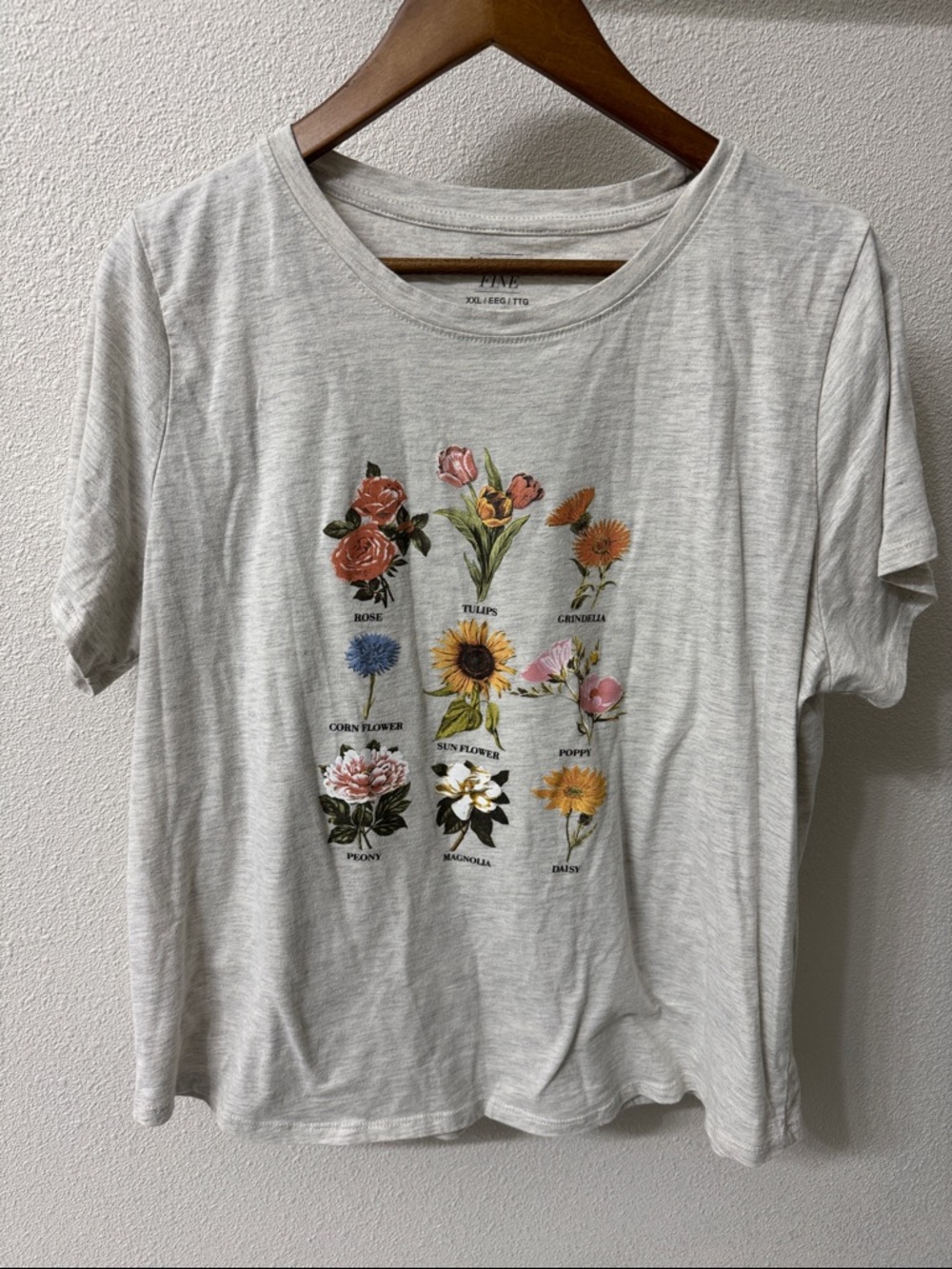 Mighty Fine Light Gray Floral Graphic Tee
